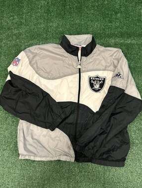 Vintage 90s NFL Pro Line Raiders Apex One Colorblock Windbreaker Jacket Size Lar